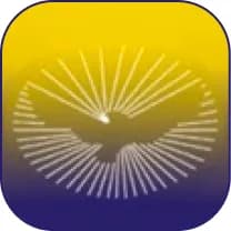 A blue and yellow logo of a dove.