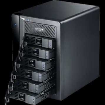 A black computer tower with a blue light on the front.