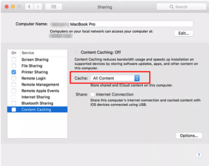 Turn on Content Caching - Mac 