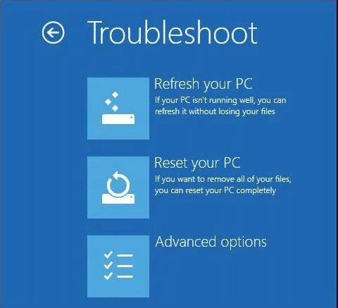 Click on Troubleshoot and then Advanced options