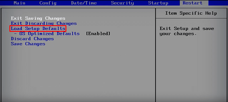 Incorrect BIOS/UEFI settings can prevent proper system startup. If the black screen starts after making changes in BIOS/UEFI, or if you suspect a hardware configuration issue, resetting the configuration can solve the issue.